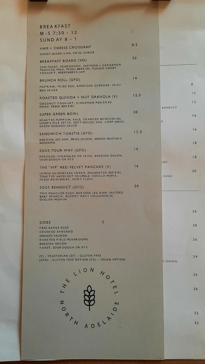 Menu, The Lion Hotel