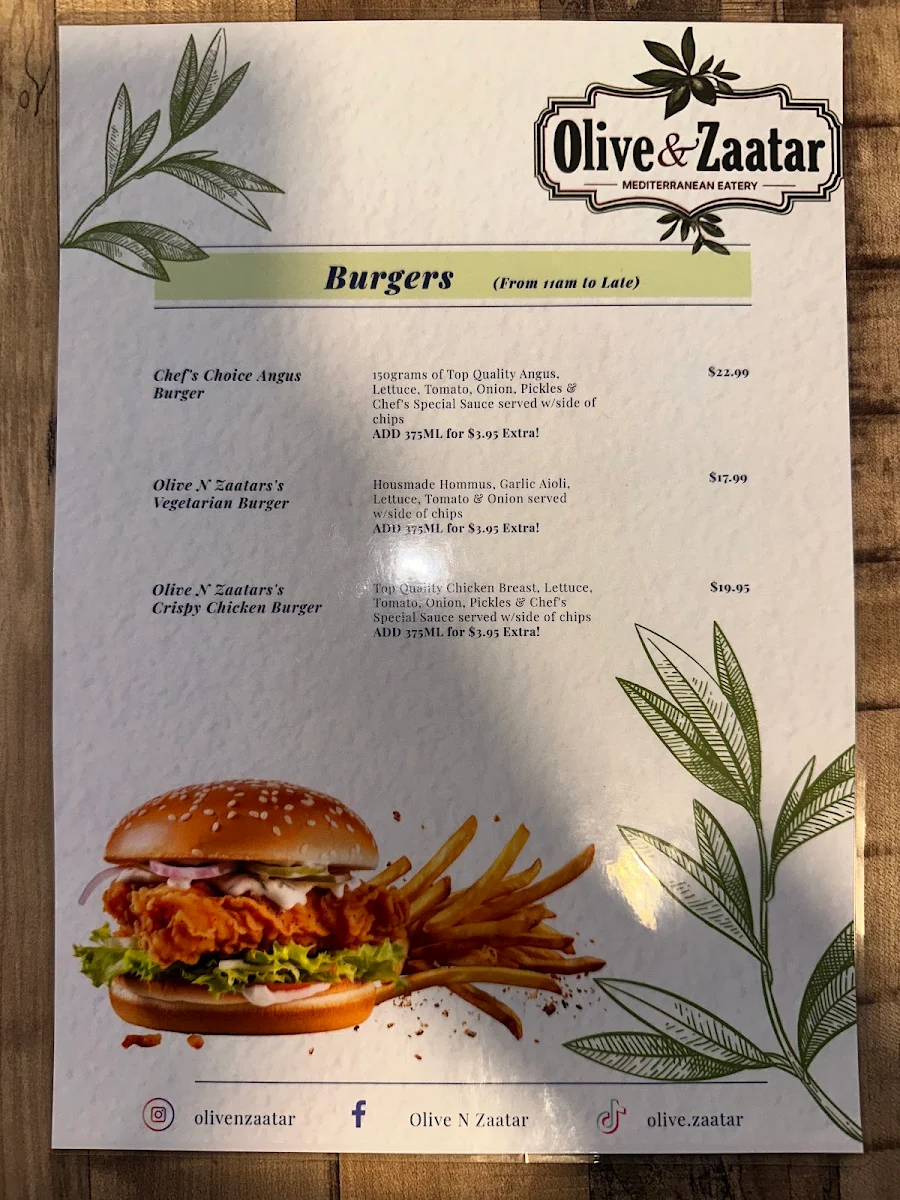 Menu, Olive & Zaatar