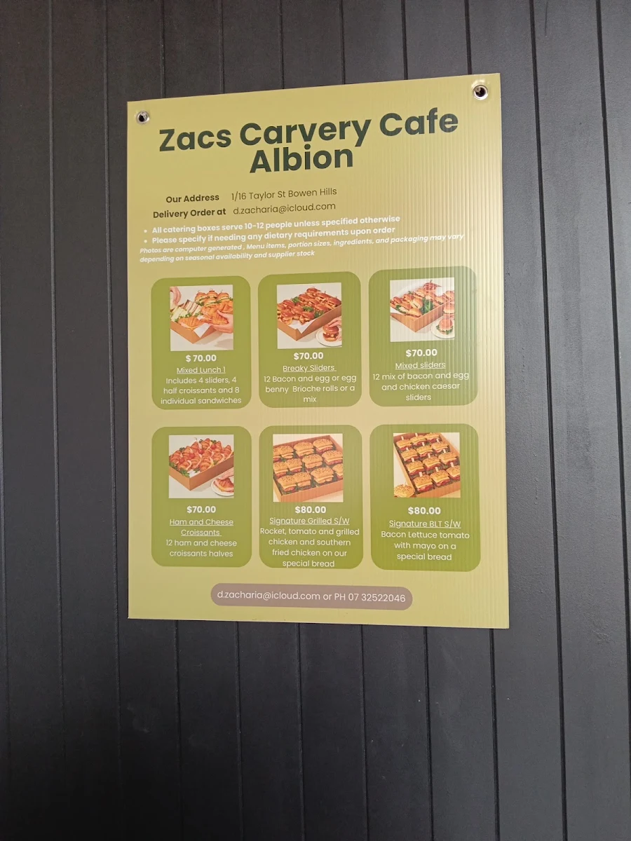 Menu, ZACS CARVERY CAFE BOWEN HILLS