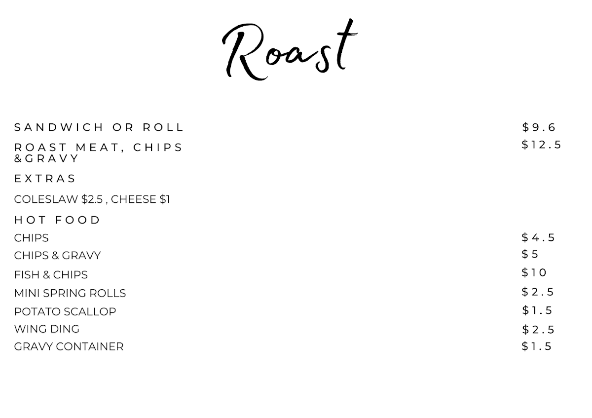 Menu, ZACS CARVERY CAFE BOWEN HILLS