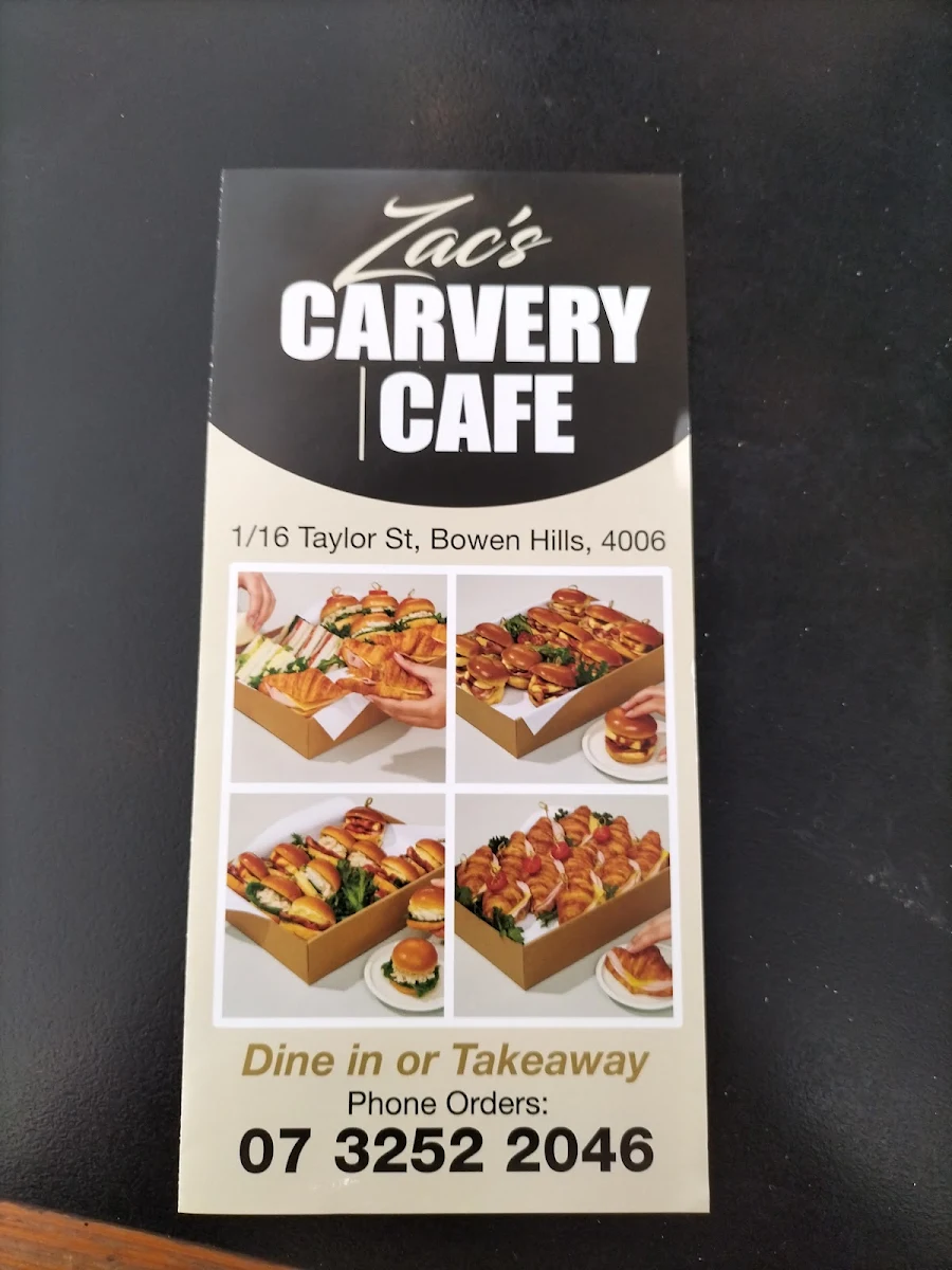 Menu, ZACS CARVERY CAFE BOWEN HILLS