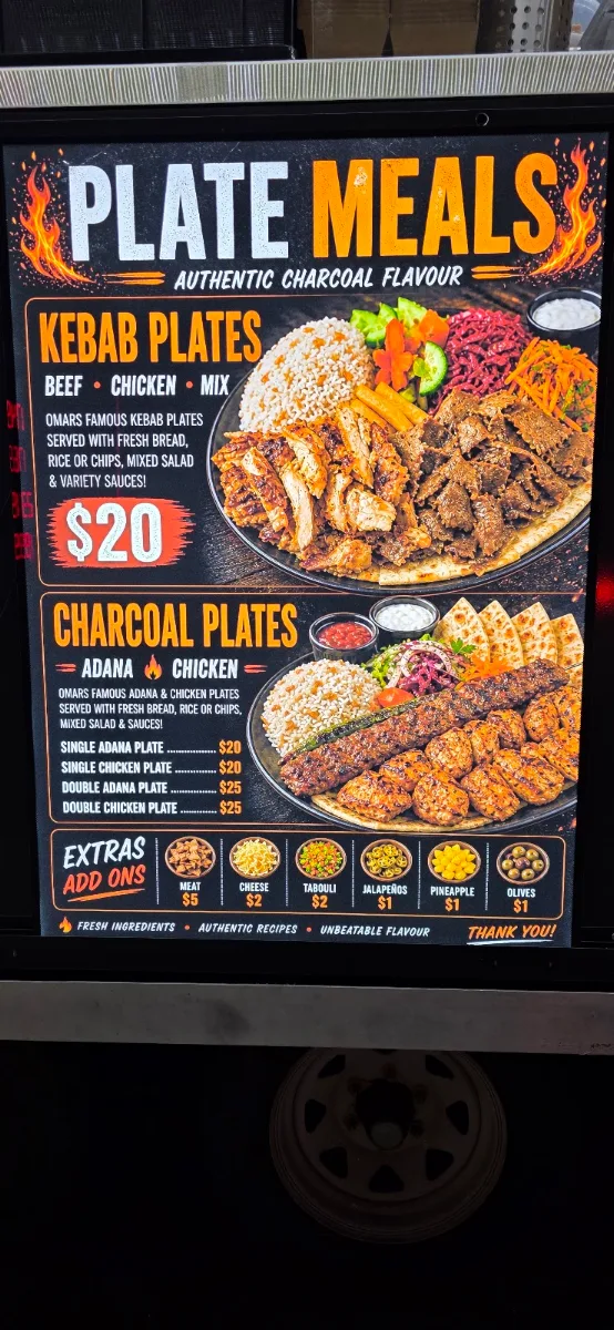 Menu, Omars Kebabs & Grill