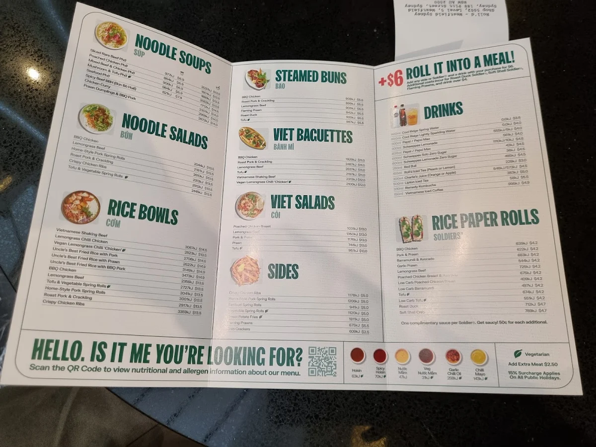 Menu, Roll'd Westfield Level 5