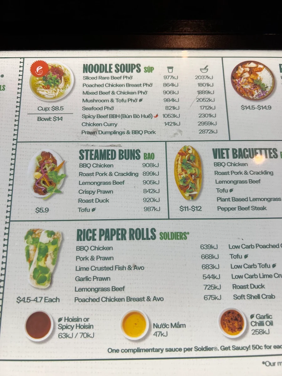 Menu, Roll'd Westfield Level 5