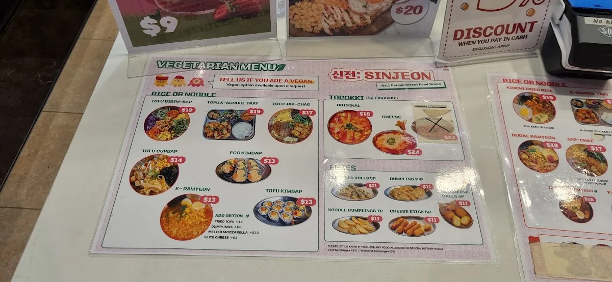 Menu, Sinjeon Parramatta (신전 떡볶이 파라마타)