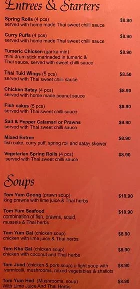 Menu, Thai Street