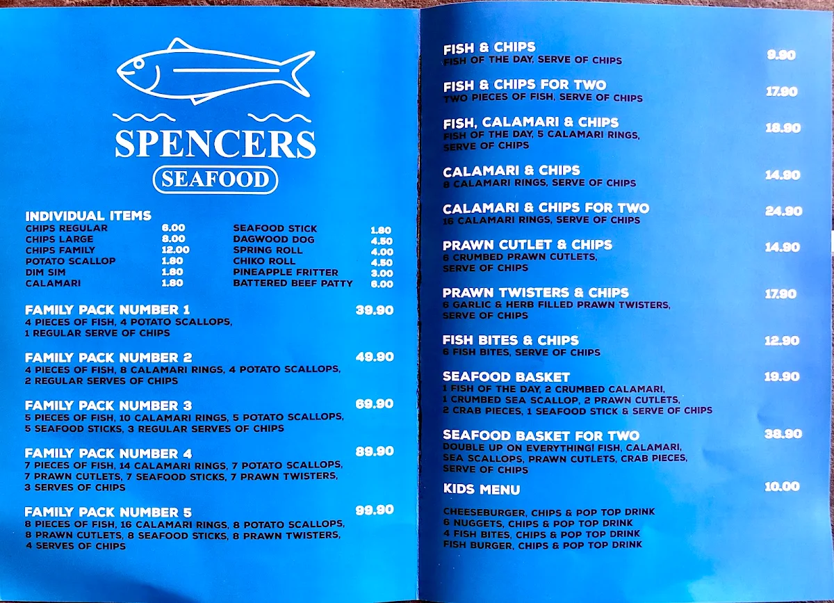 Menu, Spencer's Seafood
