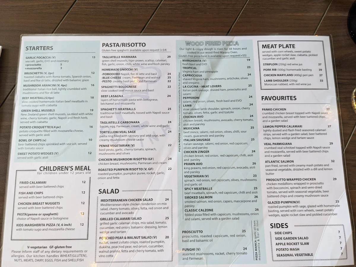 Menu, Cucina Plenty Valley