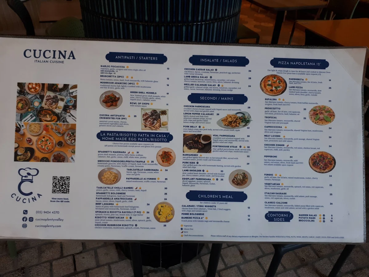 Menu, Cucina Plenty Valley