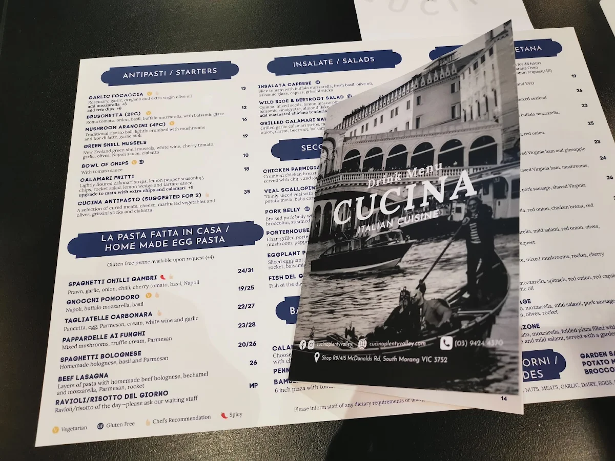 Menu, Cucina Plenty Valley
