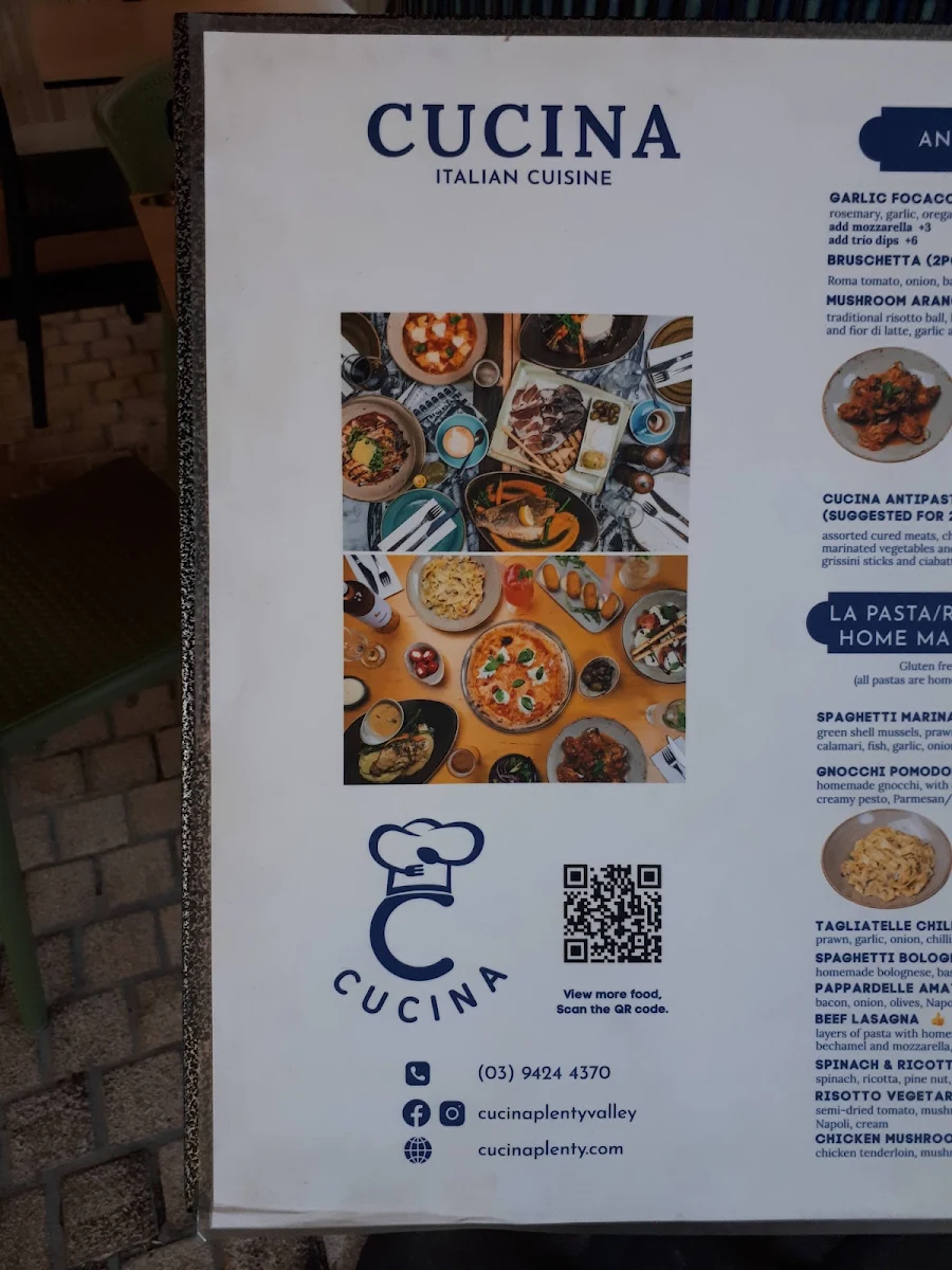 Menu, Cucina Plenty Valley