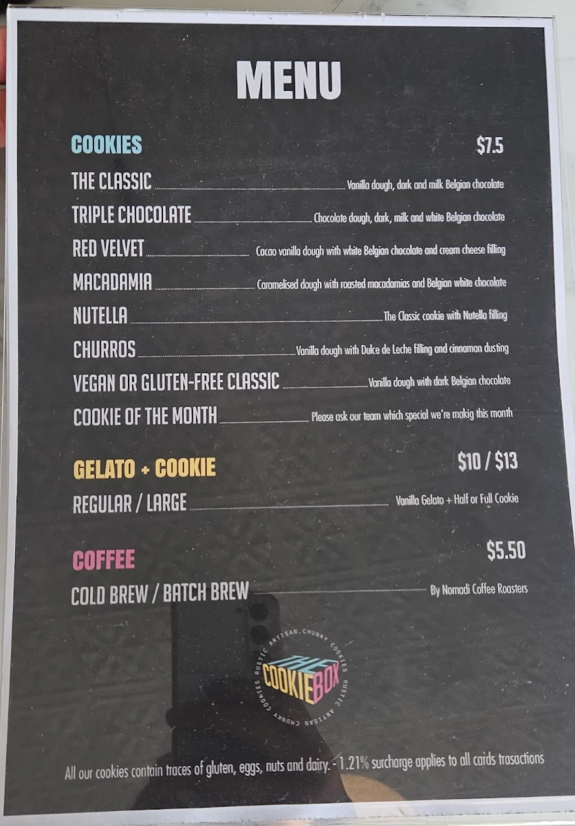 Menu, The Cookie Box Fitzroy