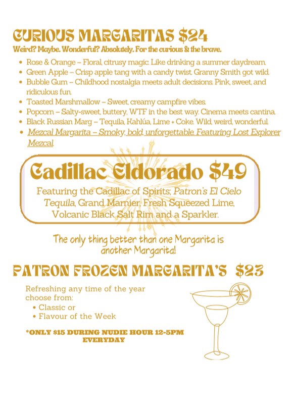 Menu, NUDE AMIGOS BROADBEACH