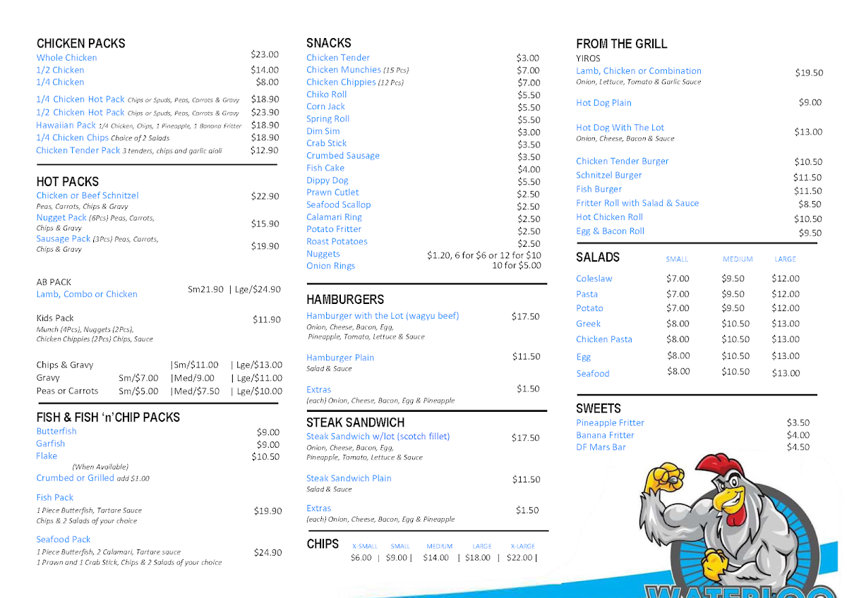 Menu, Waterloo Chicken Shop
