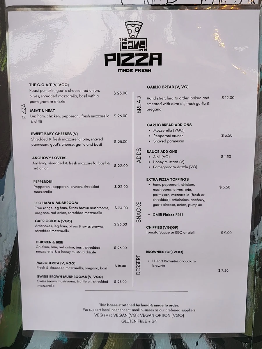 Menu, The Cave Inn