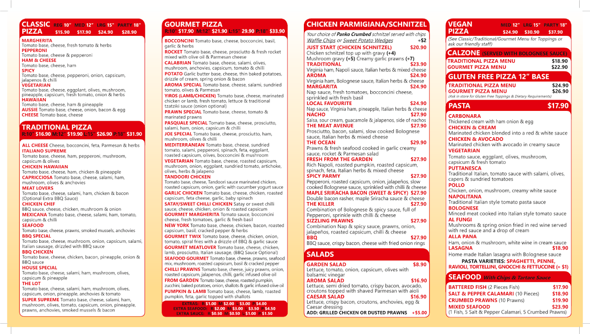 Menu, Aroma Pizza House Golden Grove Greenwith