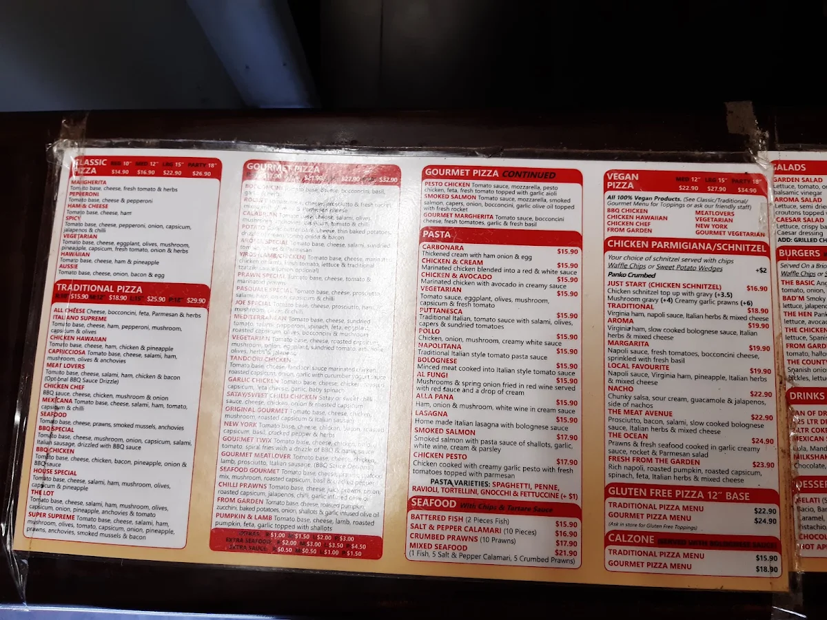 Menu, Aroma Pizza House Golden Grove Greenwith