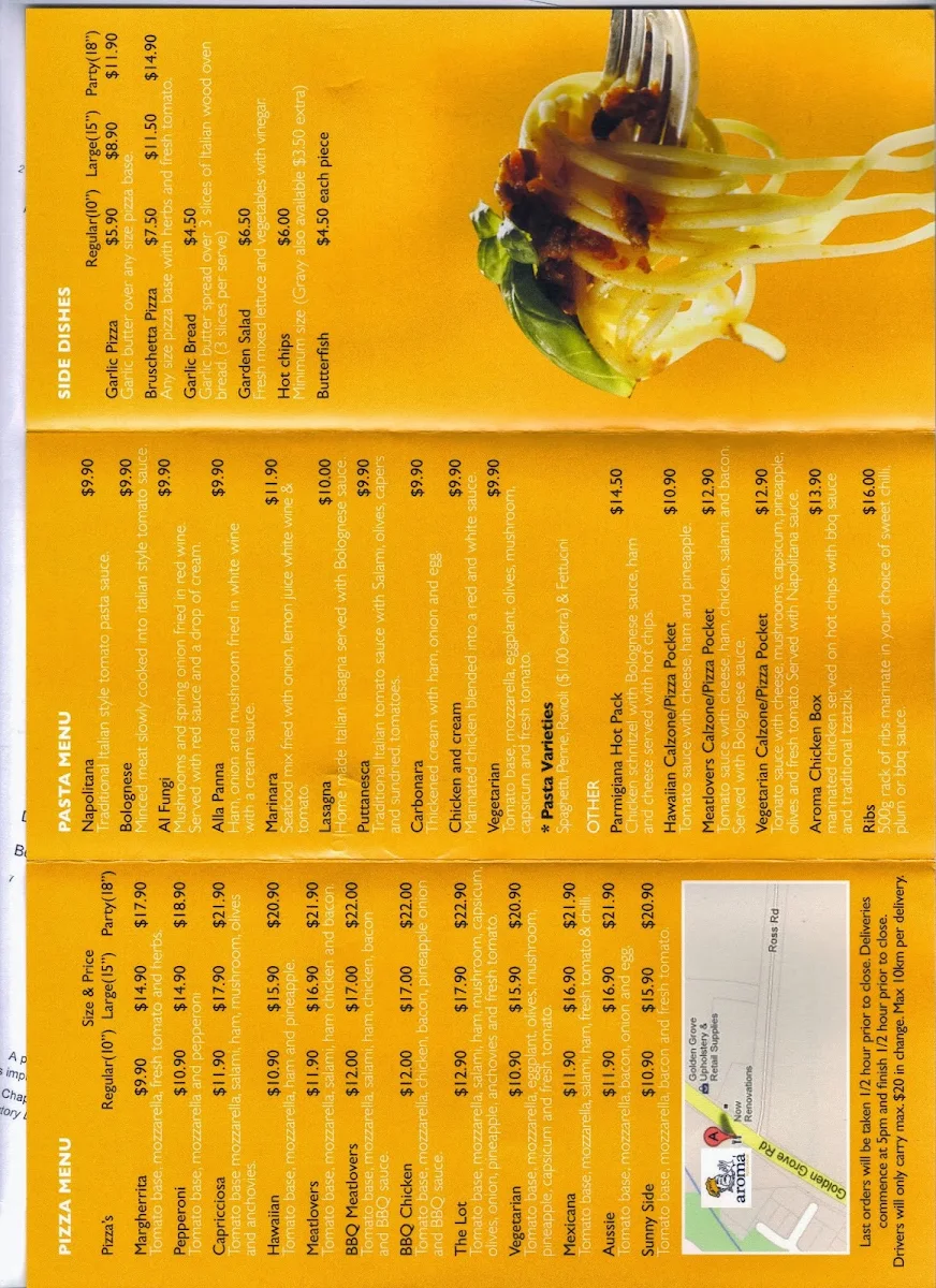 Menu, Aroma Pizza House Golden Grove Greenwith