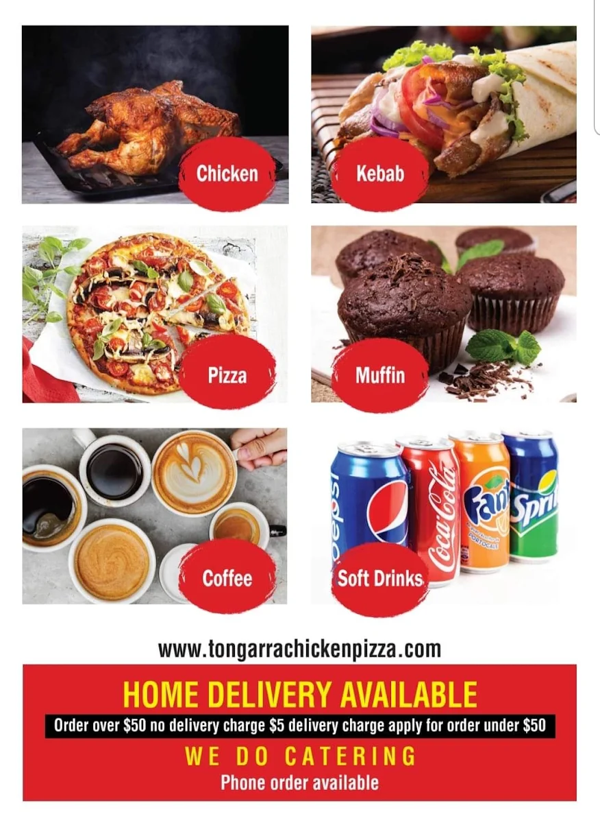 Menu, Tongarra Chicken Kebab and Pizza Shop
