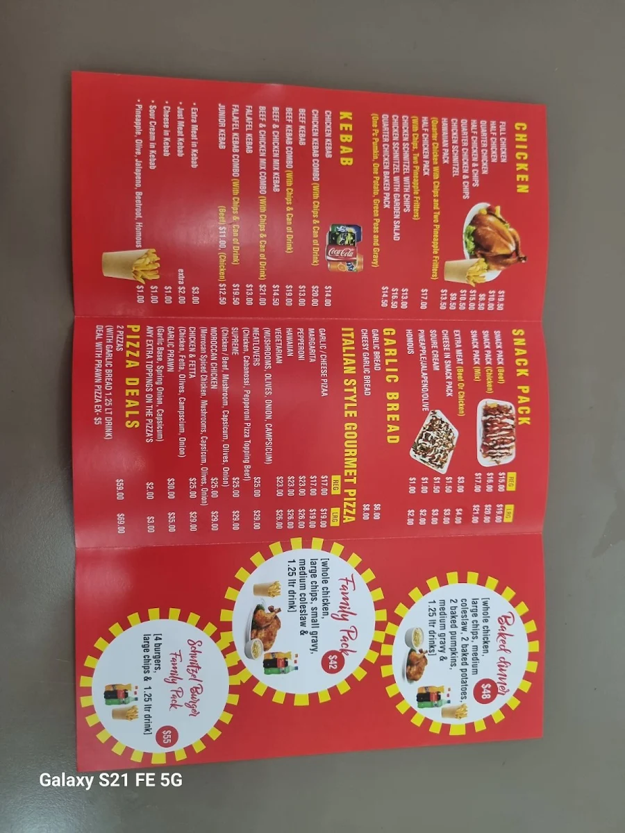 Menu, Tongarra Chicken Kebab and Pizza Shop