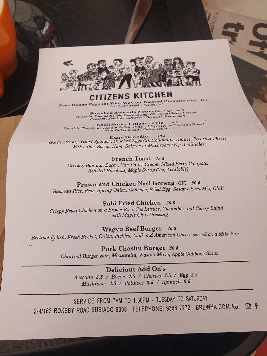 Menu, Citizens of Brew Ha