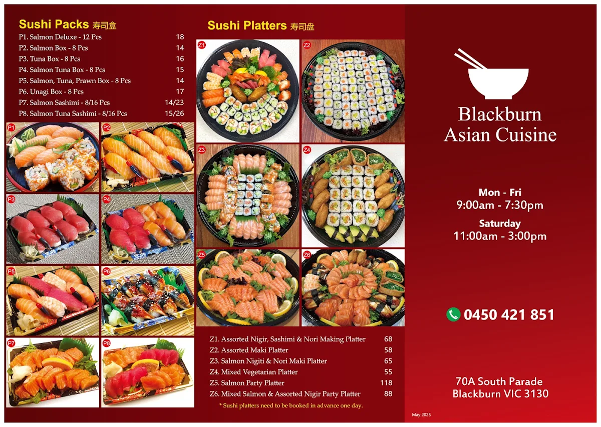 Menu, Blackburn Asian Cuisine