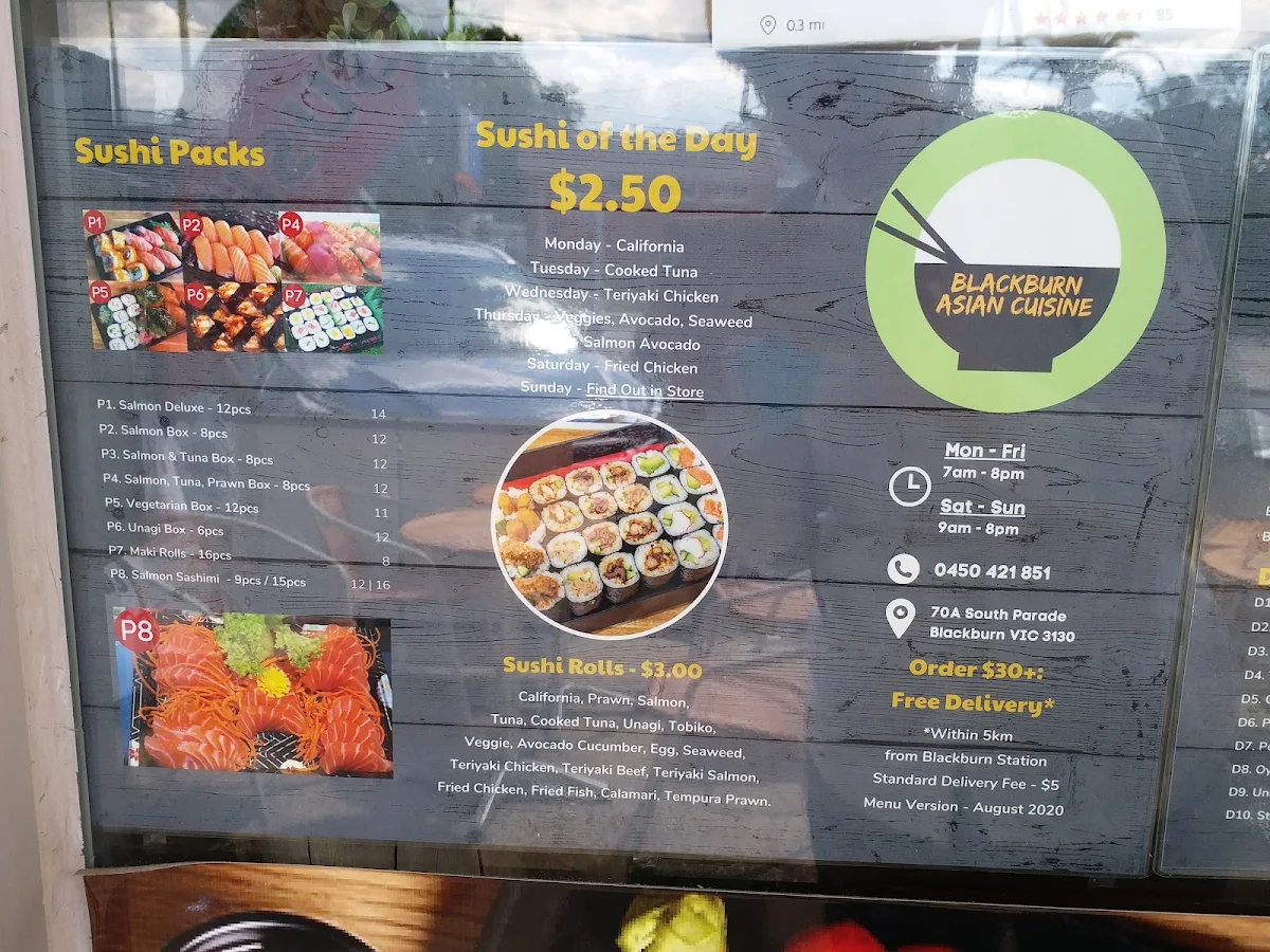 Menu, Blackburn Asian Cuisine