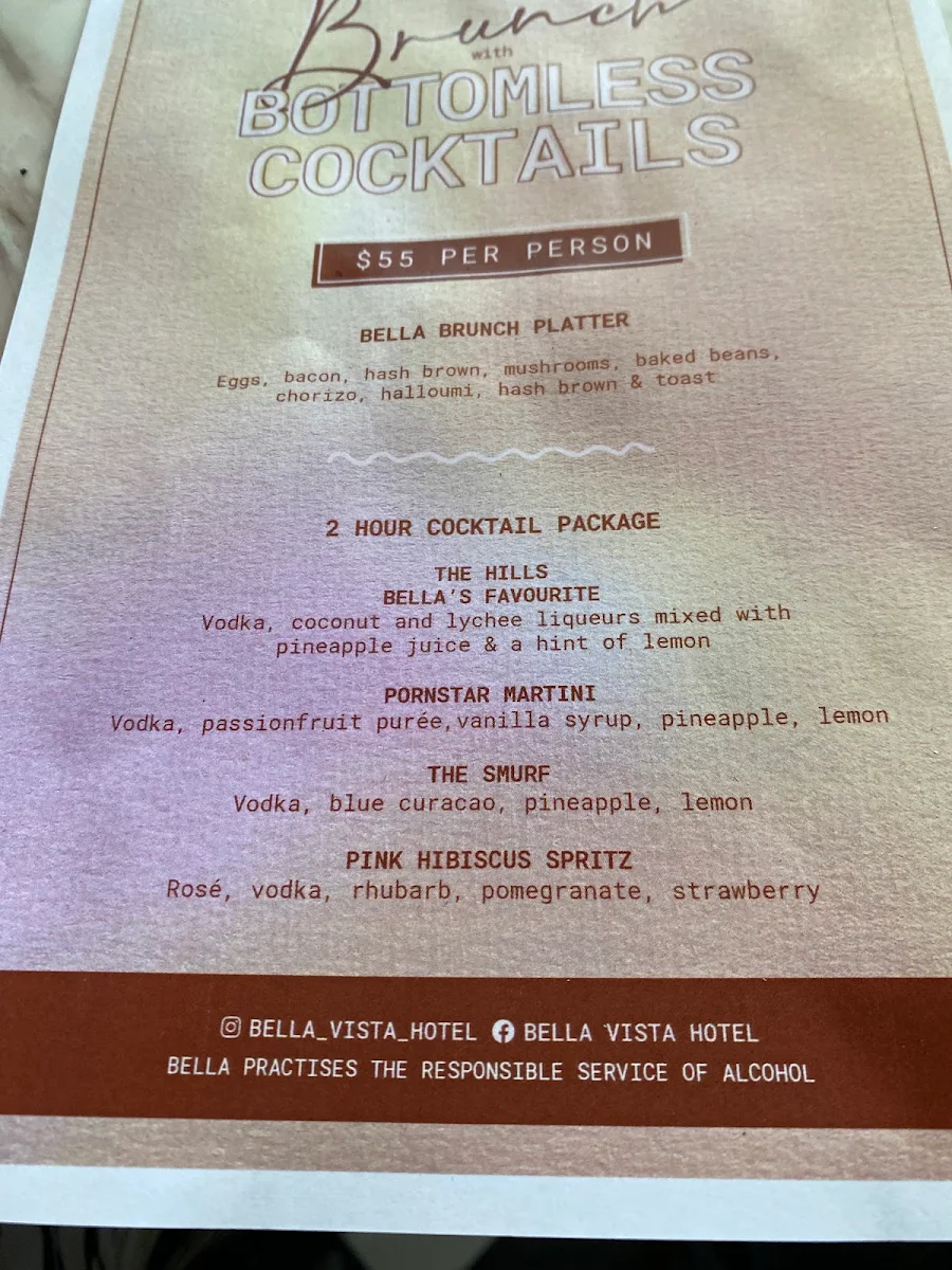 Menu, Bella Vista Hotel