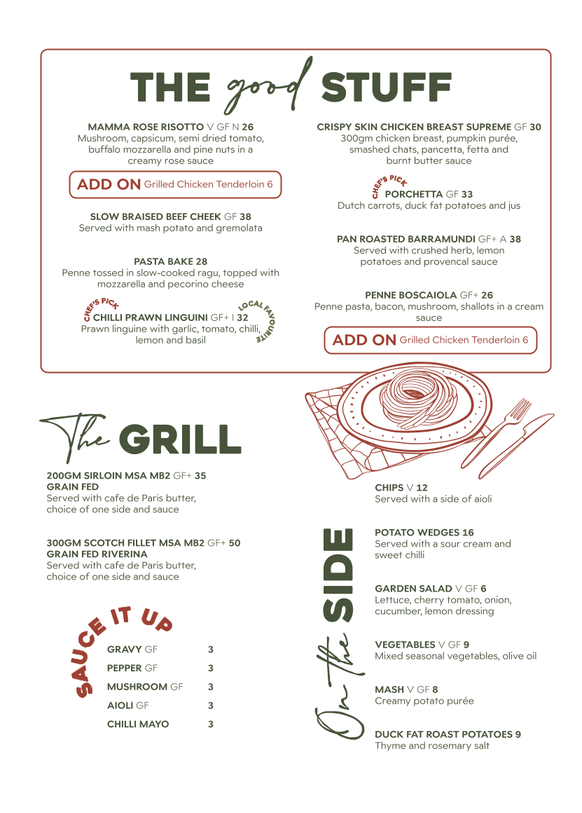 Menu, Bella Vista Hotel