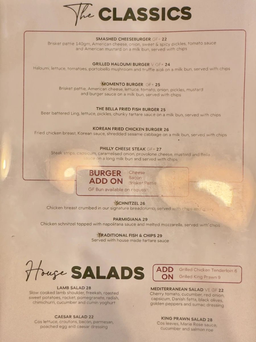 Menu, Bella Vista Hotel