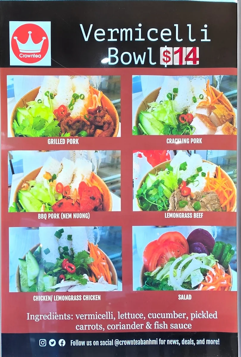 Menu, Crown Tea + Banh Mi