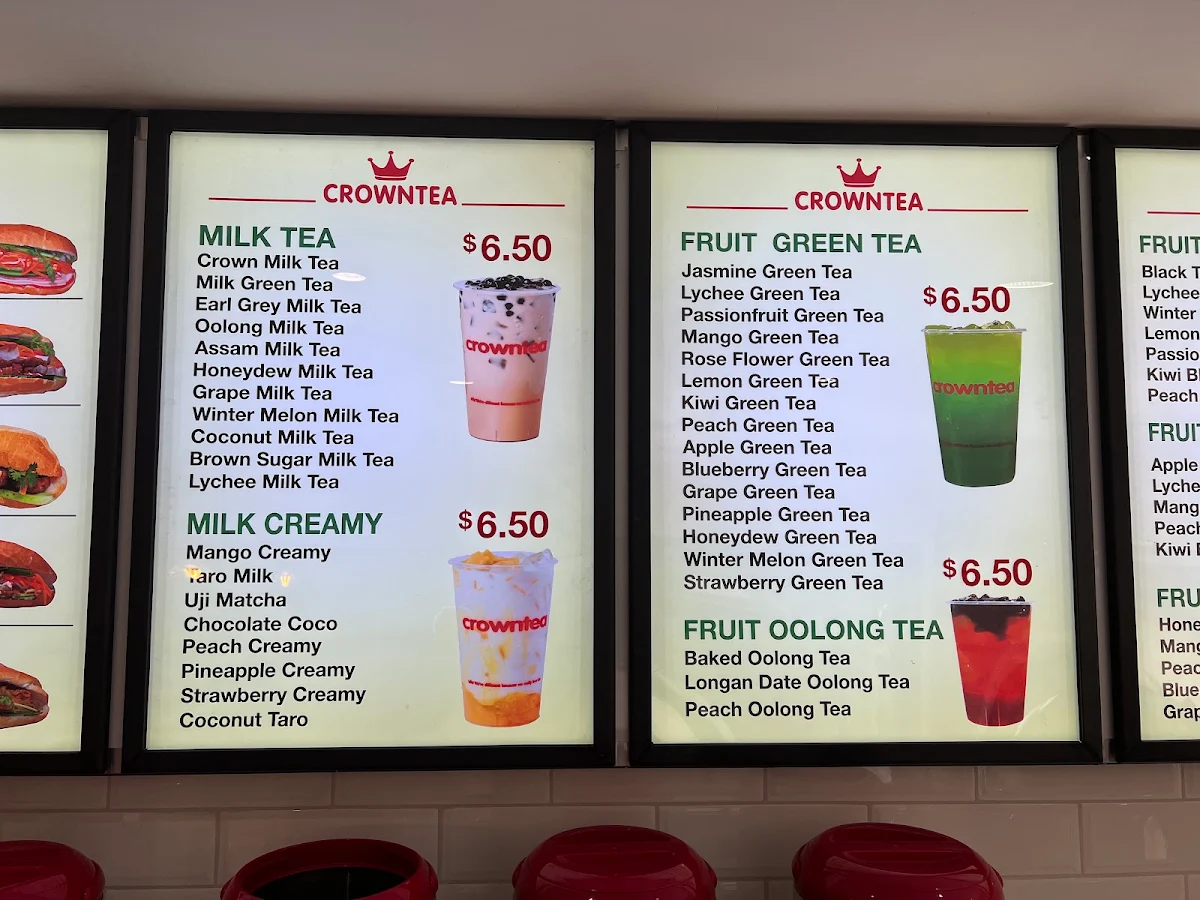 Menu, Crown Tea + Banh Mi