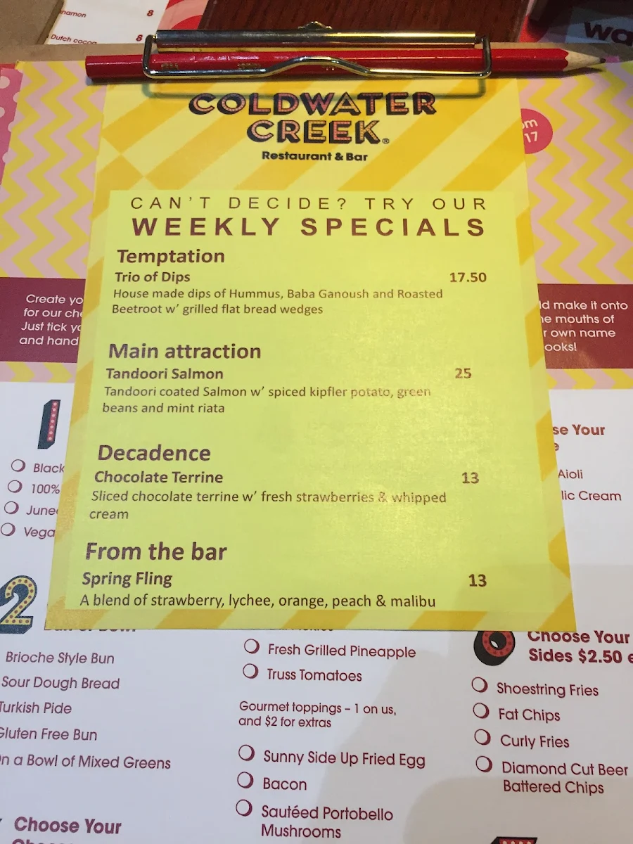 Menu, Coldwater Creek