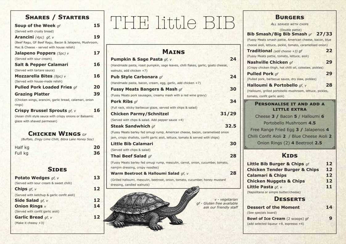 Menu, The Little Bib
