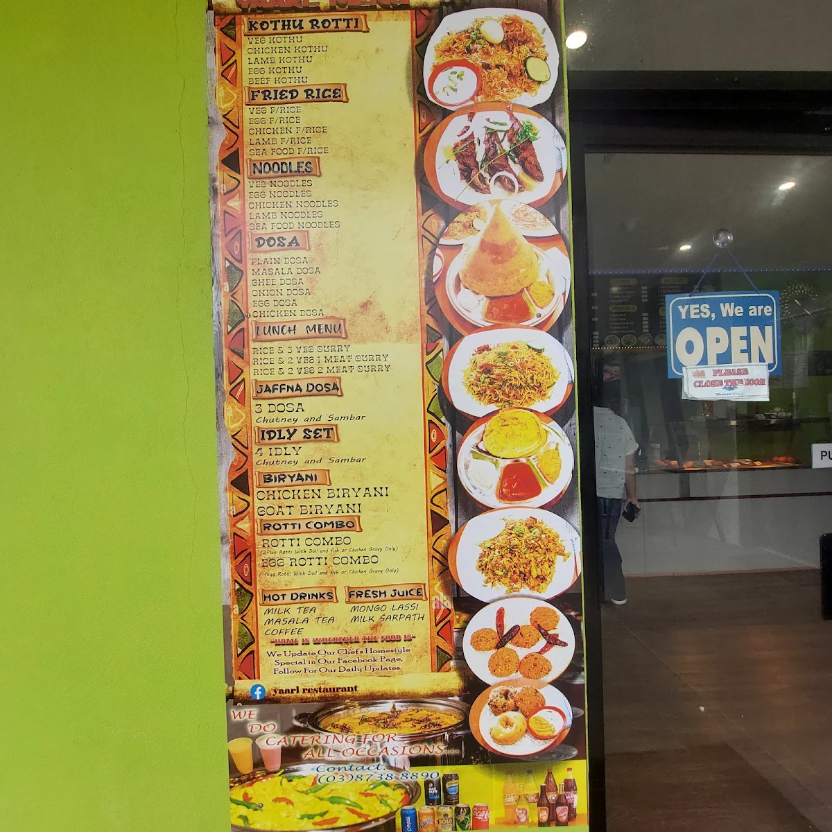 Menu, Yaarl restaurant