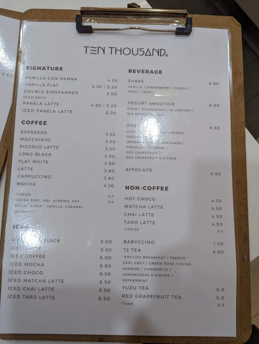 Menu, 10000LAB Eastwood