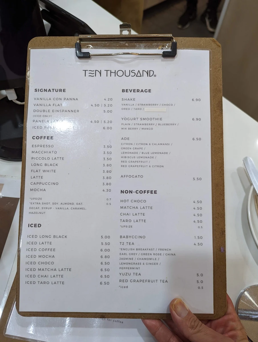 Menu, 10000LAB Eastwood