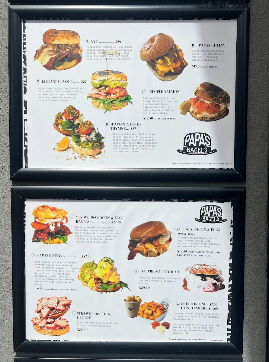 Menu, Papa's Bagels
