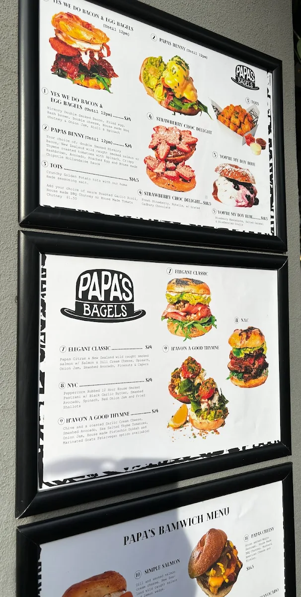 Menu, Papa's Bagels