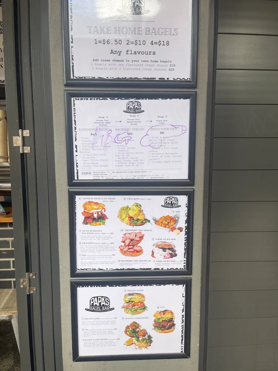 Menu, Papa's Bagels