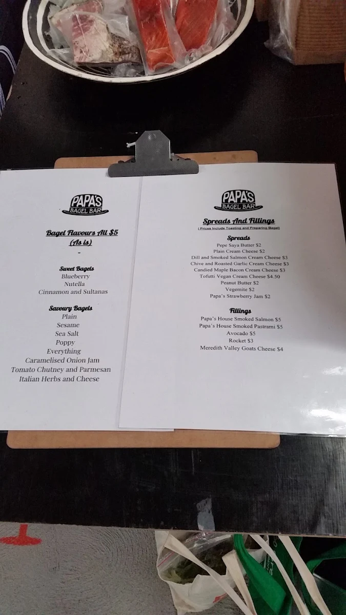 Menu, Papa's Bagels