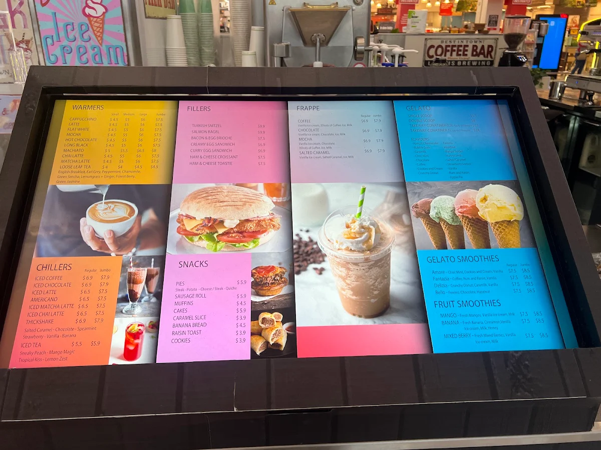 Menu, Matty's Espresso Gelato bar