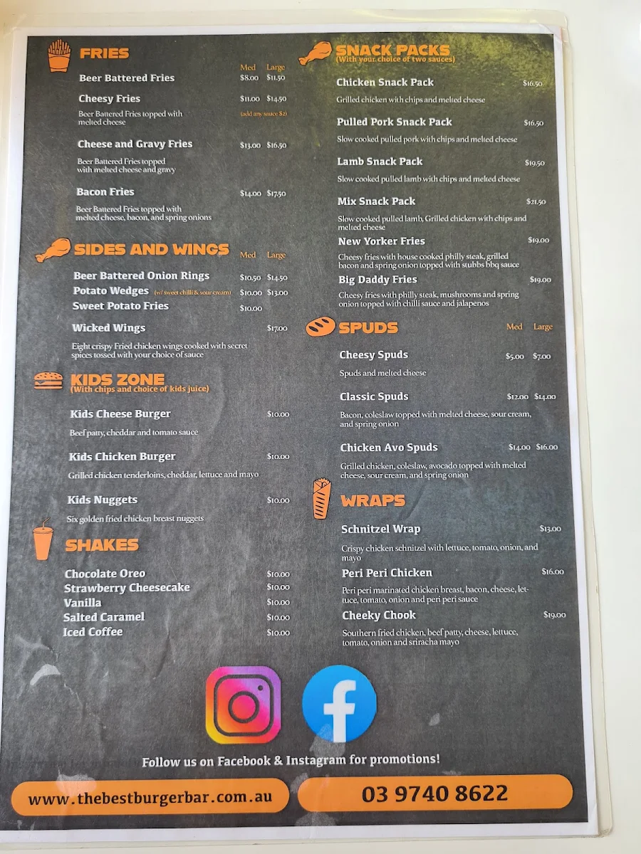 Menu, The Best Burger Bar