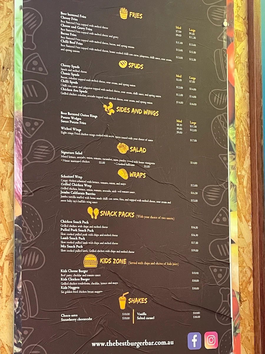 Menu, The Best Burger Bar