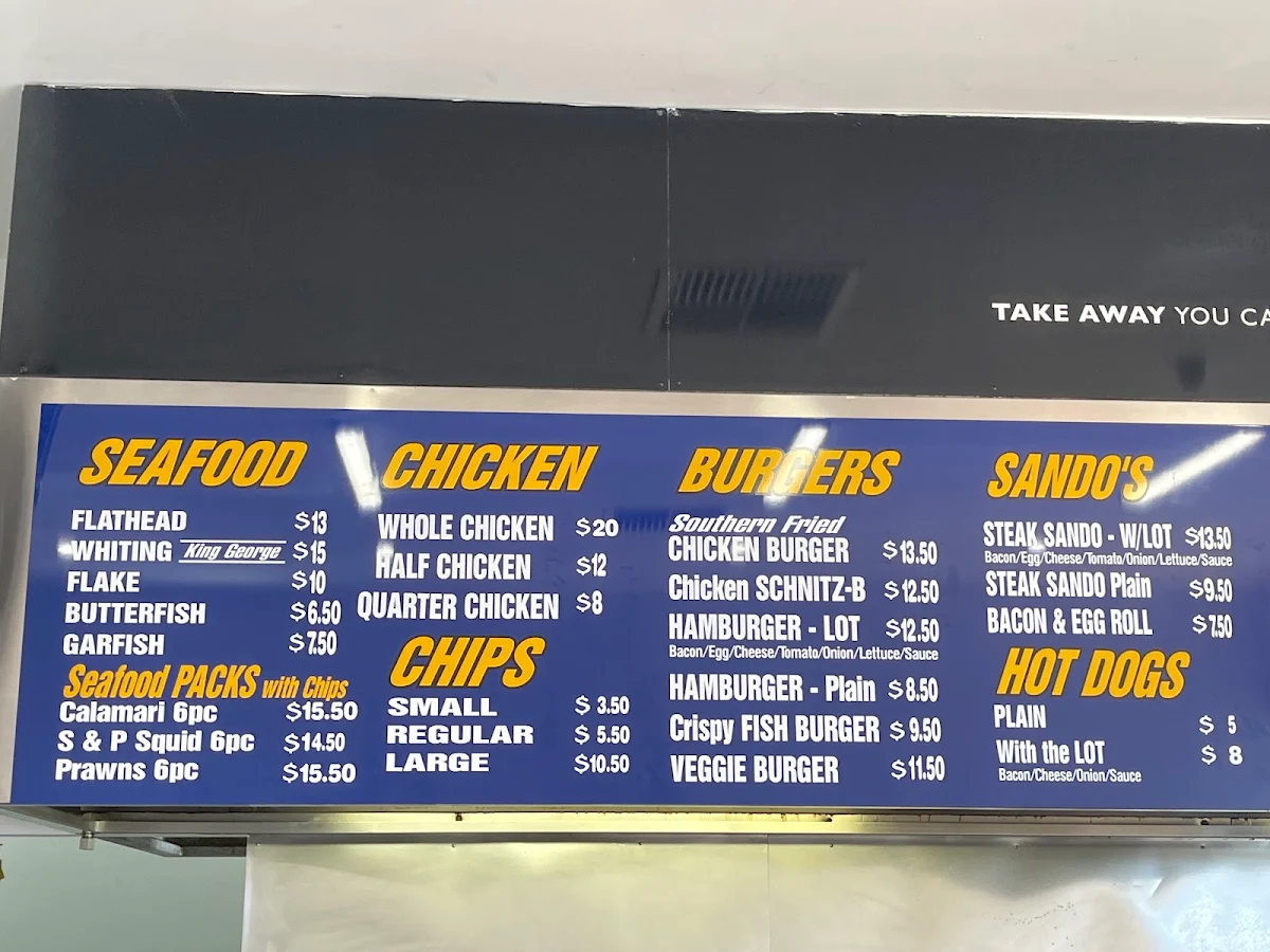 Menu, ROADHOUSE CHICKEN AND SEAFOOD TAKEAWAYS