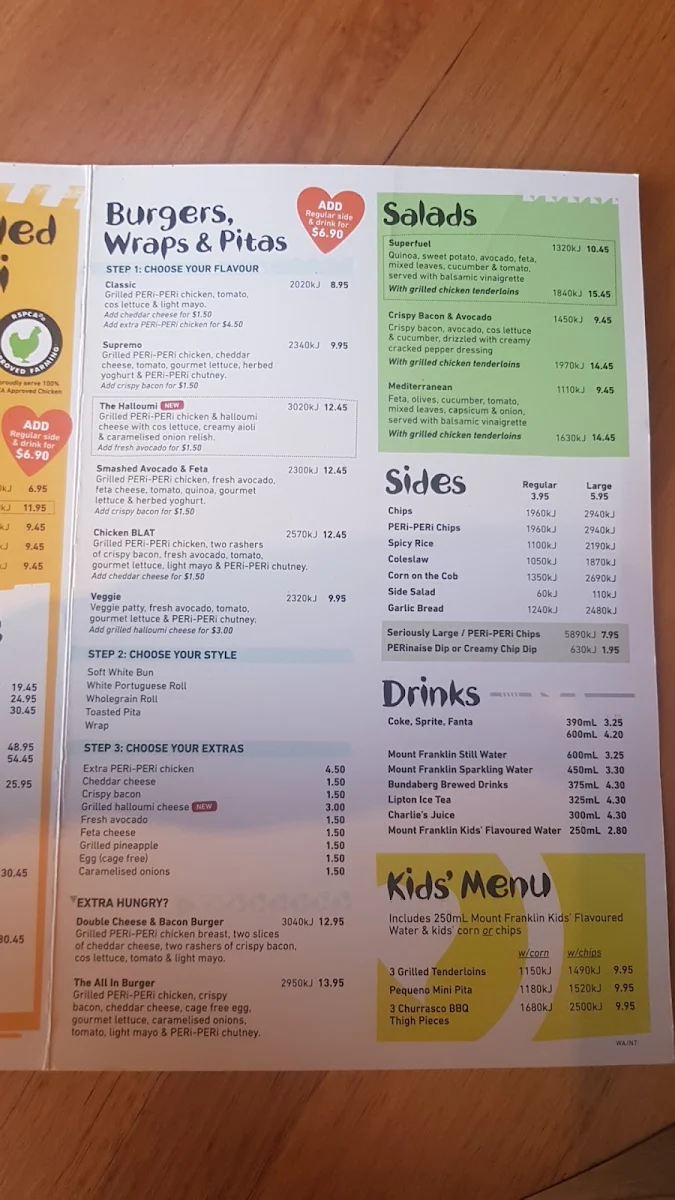 Menu, Nando's Nedlands