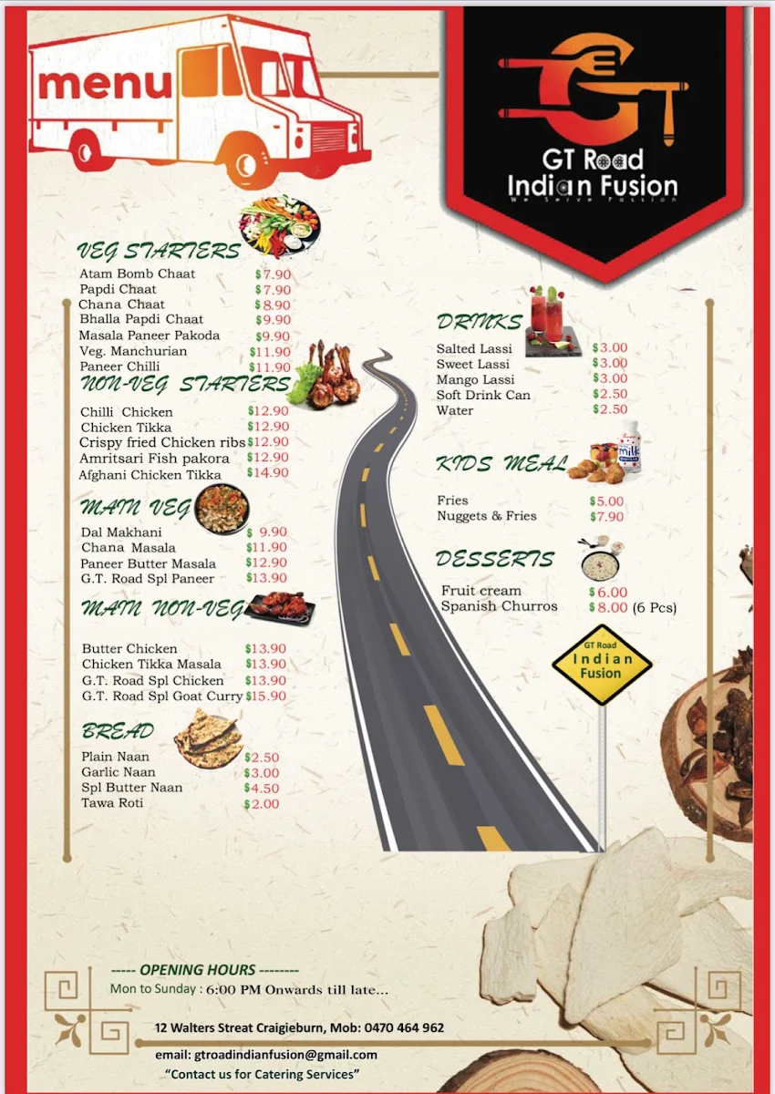 Menu, GT ROAD INDIAN FUSION