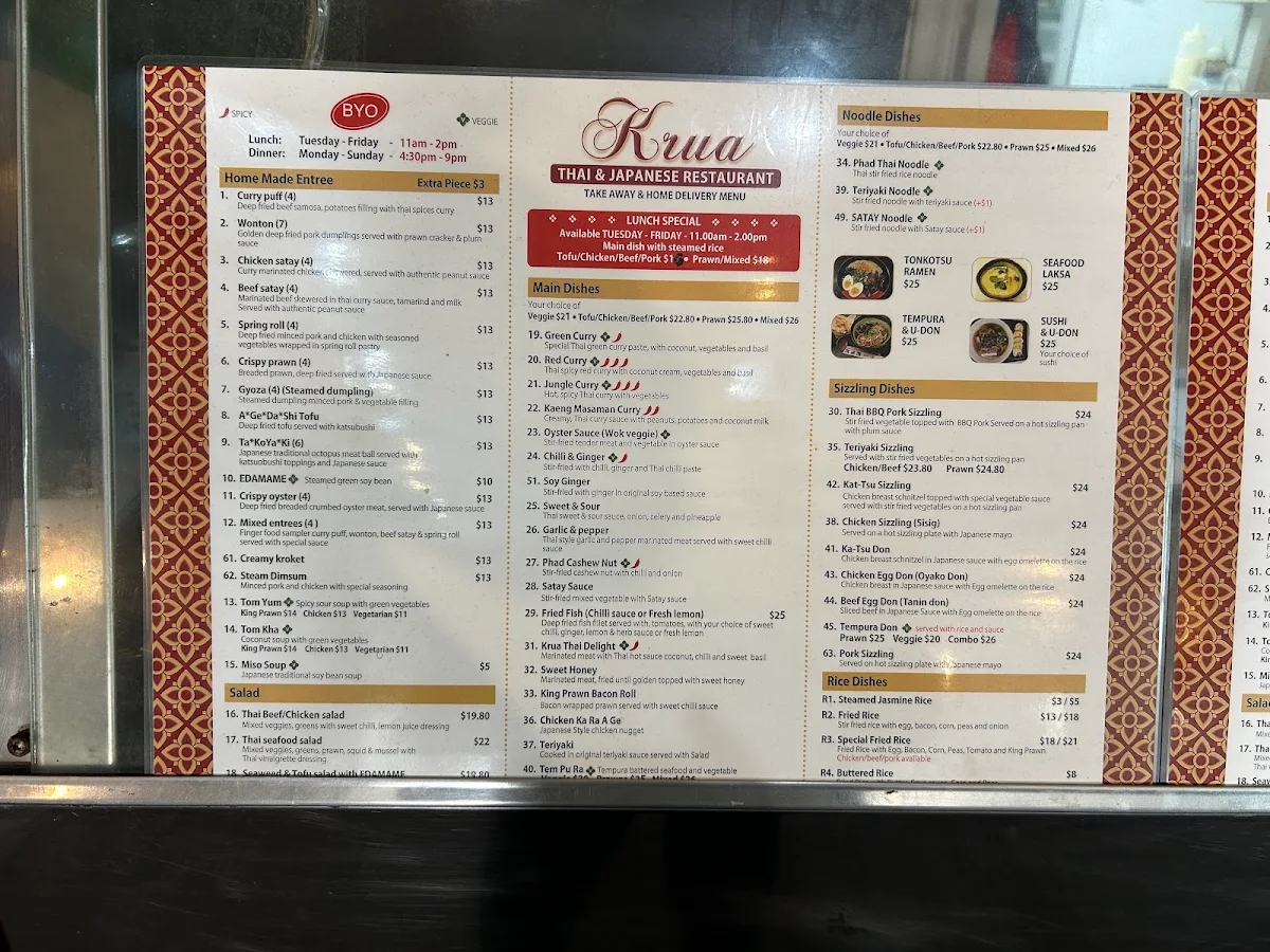 Menu, Krua Thai and Japanese Restaurant