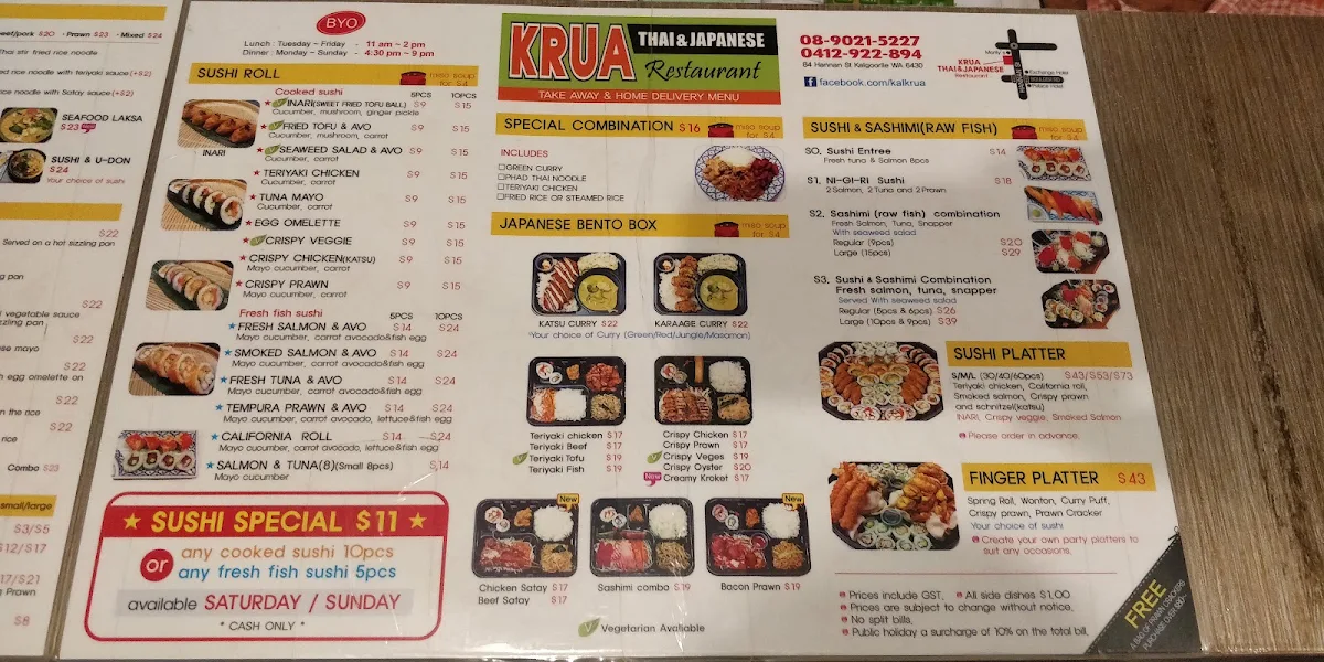 Menu, Krua Thai and Japanese Restaurant