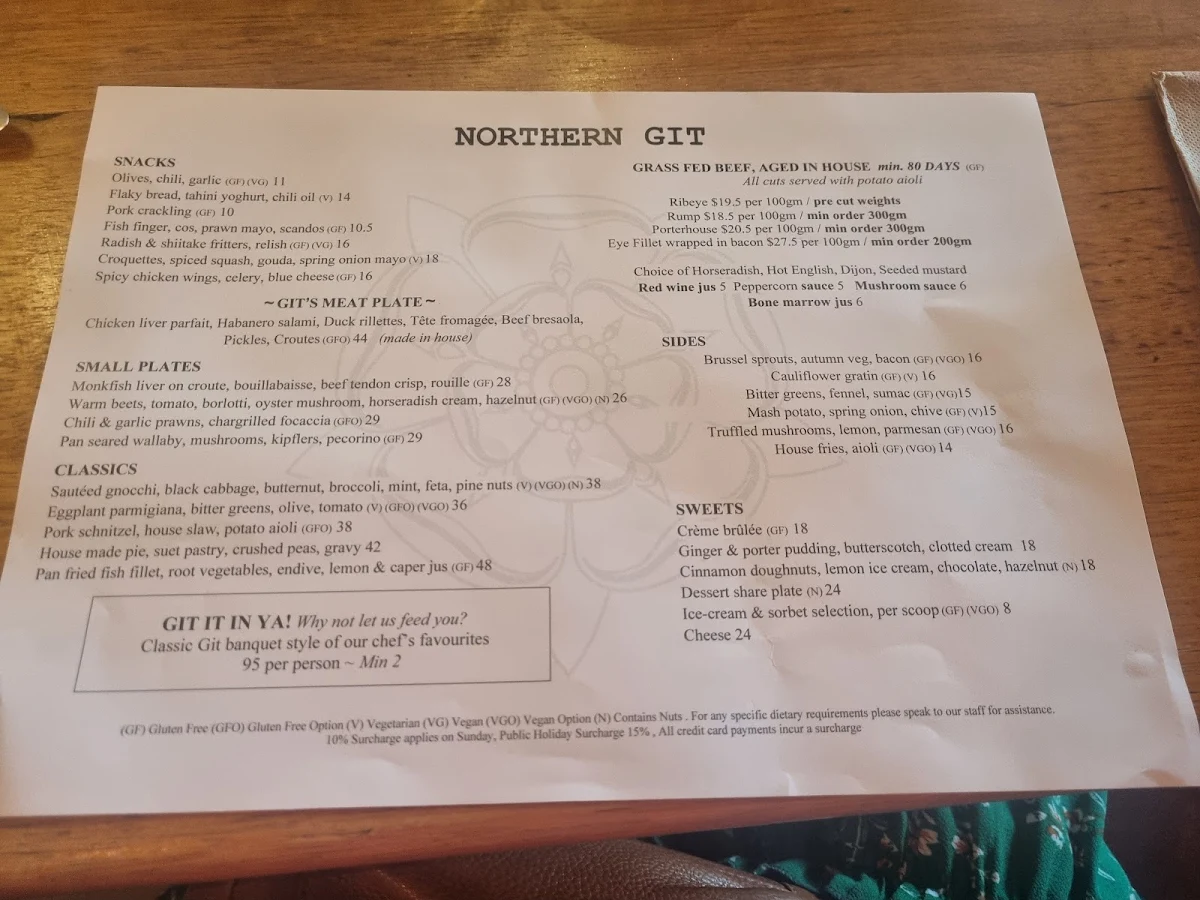 Menu, Northern Git